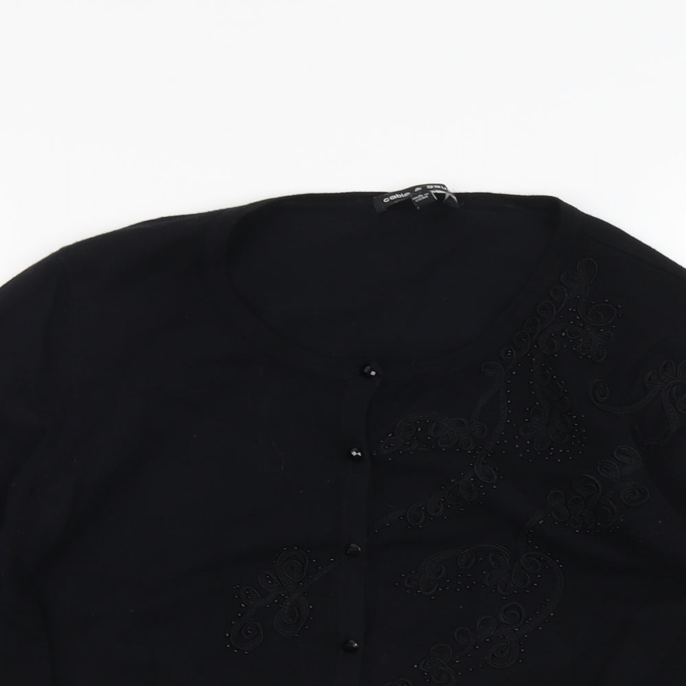 Cable & Gauge Womens Black Round Neck Viscose Cardigan Jumper Size S