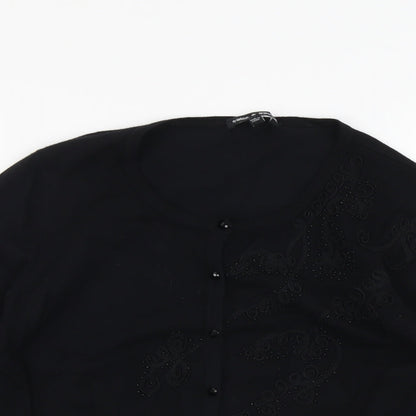 Cable & Gauge Womens Black Round Neck Viscose Cardigan Jumper Size S