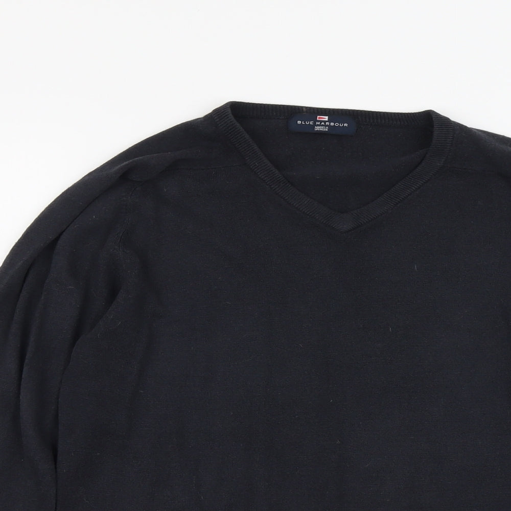 Blue Harbour Mens Beige V-Neck Acrylic Pullover Jumper Size S Long Sleeve