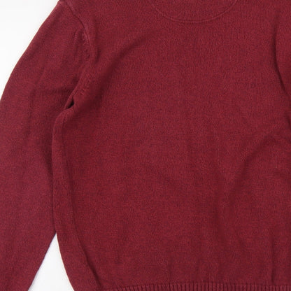 Maine Mens Red V-Neck Cotton Pullover Jumper Size S Long Sleeve
