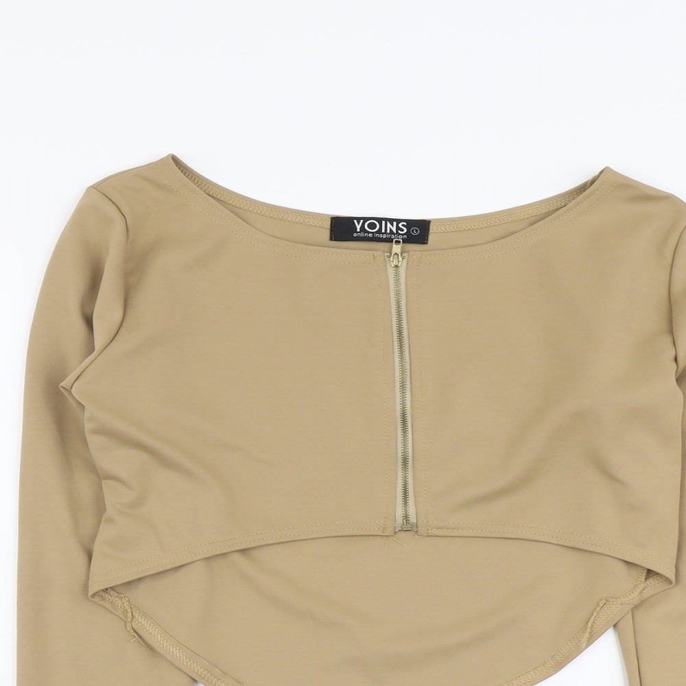 Womens UK Size L Yoins Beige Cropped T-Shirt