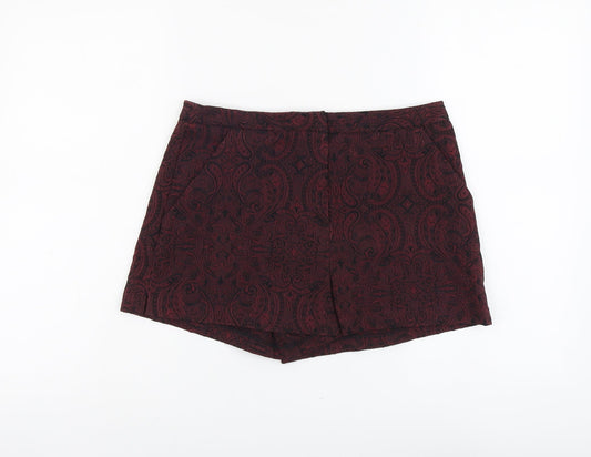 Atmosphere Womens Red Paisley Cotton Basic Shorts Size 10 L3 in Regular Button