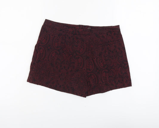Atmosphere Womens Red Paisley Cotton Basic Shorts Size 10 L3 in Regular Button