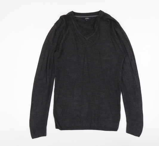 Easy Mens Grey V-Neck Acrylic Pullover Jumper Size S Long Sleeve