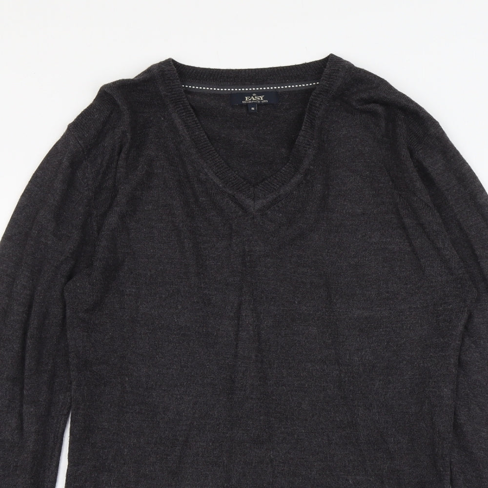 Easy Mens Grey V-Neck Acrylic Pullover Jumper Size S Long Sleeve