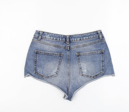 Topshop Womens Blue Cotton Hot Pants Shorts Size 28 in L3 in Regular Button