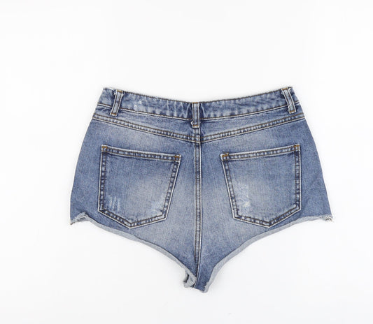 Topshop Womens Blue Cotton Hot Pants Shorts Size 28 in L3 in Regular Button