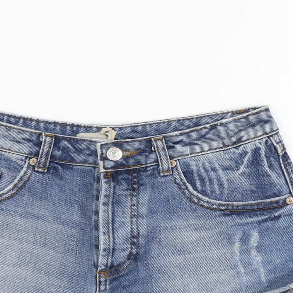 Topshop Womens Blue Cotton Hot Pants Shorts Size 28 in L3 in Regular Button