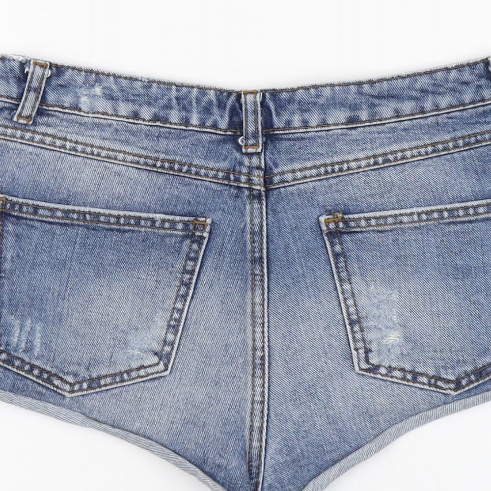 Topshop Womens Blue Cotton Hot Pants Shorts Size 28 in L3 in Regular Button