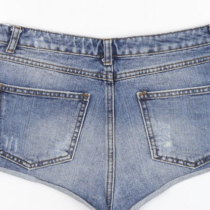 Topshop Womens Blue Cotton Hot Pants Shorts Size 28 in L3 in Regular Button