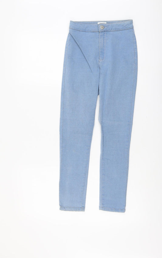 Miss Selfridge Womens Blue Cotton Skinny Jeans Size 8 L24 in Regular Button