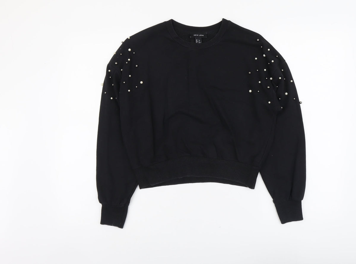 New Look Womens Black Cotton Pullover Sweatshirt Size 6 Pullover