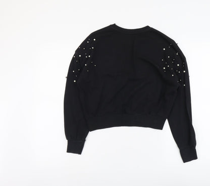 New Look Womens Black Cotton Pullover Sweatshirt Size 6 Pullover