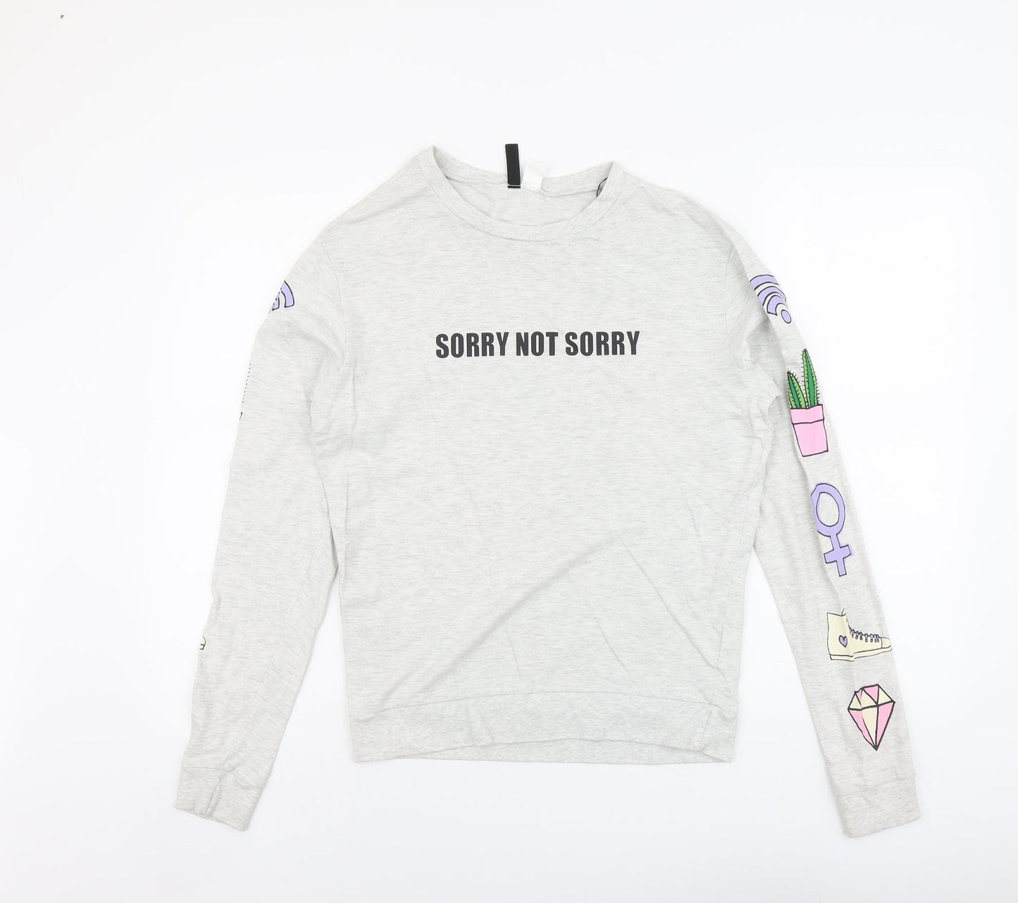 H&M Womens Grey Geometric Cotton Pullover Sweatshirt Size S Pullover - Sorry Not Sorry