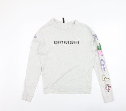 H&M Womens Grey Geometric Cotton Pullover Sweatshirt Size S Pullover - Sorry Not Sorry