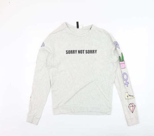 H&M Womens Grey Geometric Cotton Pullover Sweatshirt Size S Pullover - Sorry Not Sorry