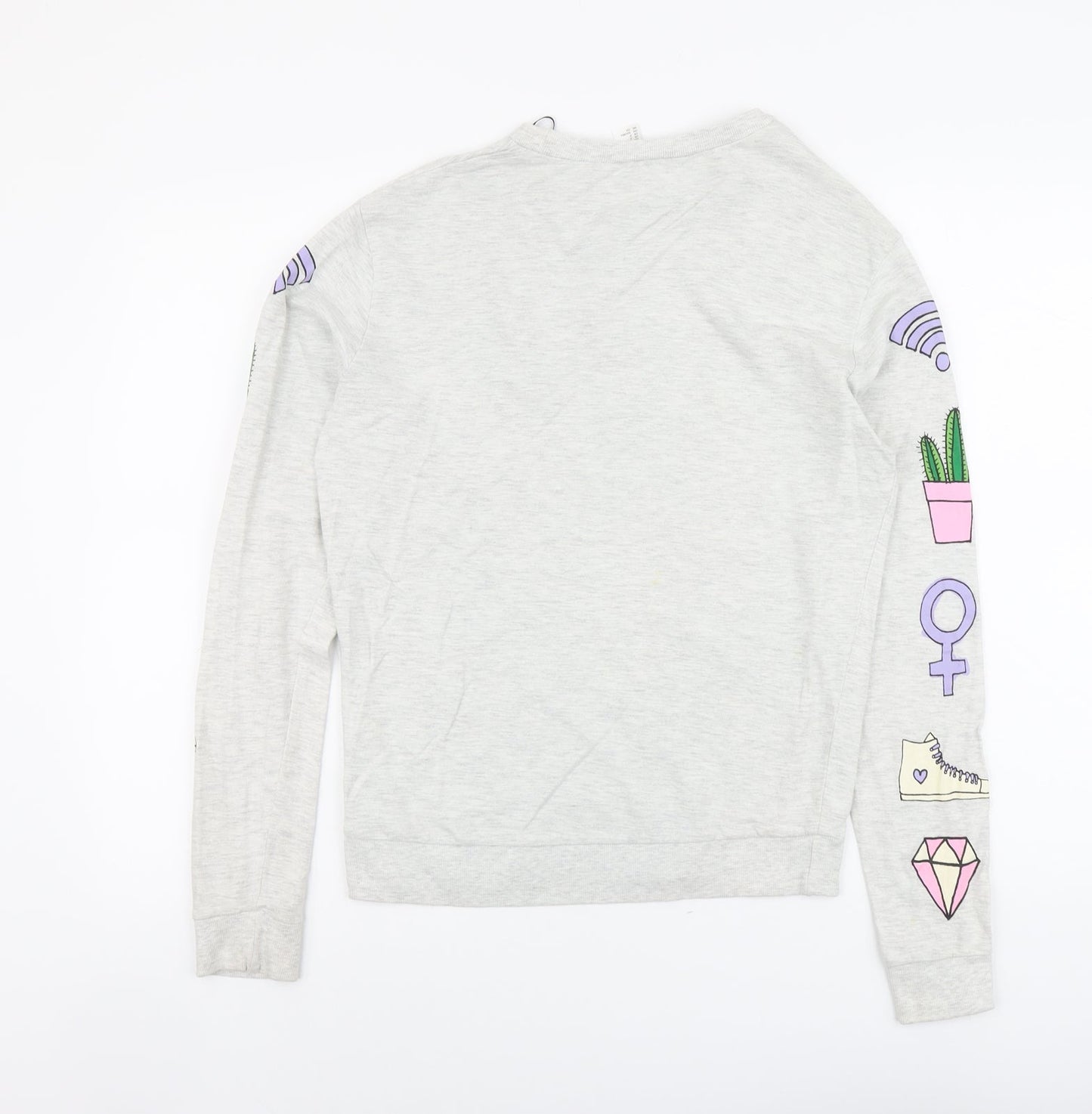 H&M Womens Grey Geometric Cotton Pullover Sweatshirt Size S Pullover - Sorry Not Sorry