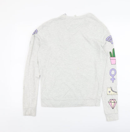 H&M Womens Grey Geometric Cotton Pullover Sweatshirt Size S Pullover - Sorry Not Sorry