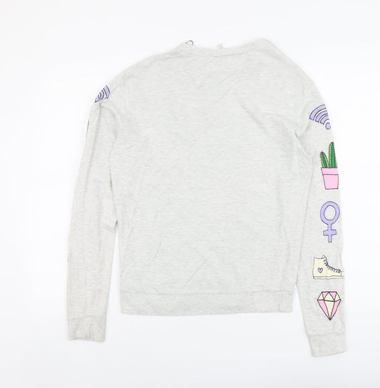 H&M Womens Grey Geometric Cotton Pullover Sweatshirt Size S Pullover - Sorry Not Sorry