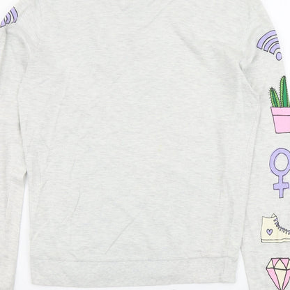 H&M Womens Grey Geometric Cotton Pullover Sweatshirt Size S Pullover - Sorry Not Sorry