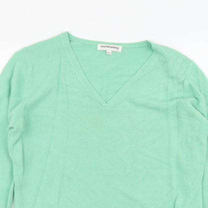 Ann McCartney Womens Green V-Neck Acrylic Pullover Jumper Size M