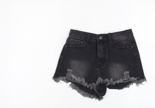 Glamorous Womens Grey Cotton Cut-Off Shorts Size 10 L3 in Regular Button