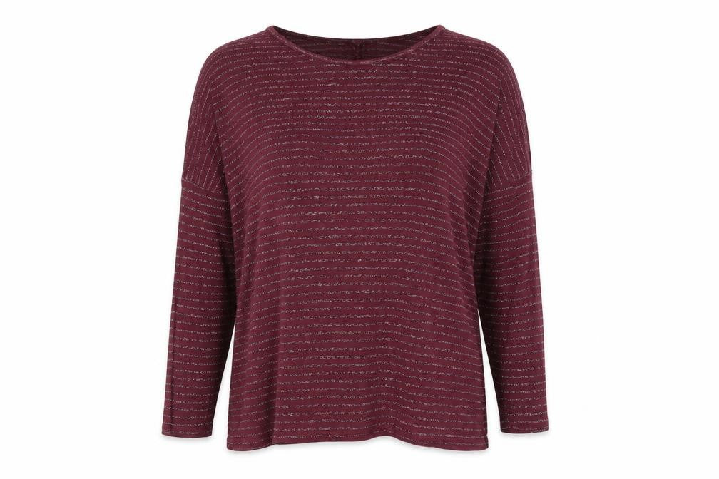 Suzy D Womens Purple Striped Viscose Basic T-Shirt Size M Round Neck