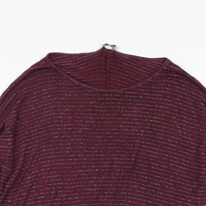 Suzy D Womens Purple Striped Viscose Basic T-Shirt Size M Round Neck
