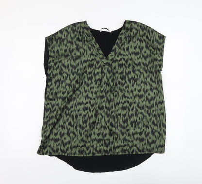 TU Womens Green Geometric Polyester Basic Blouse Size 10 V-Neck