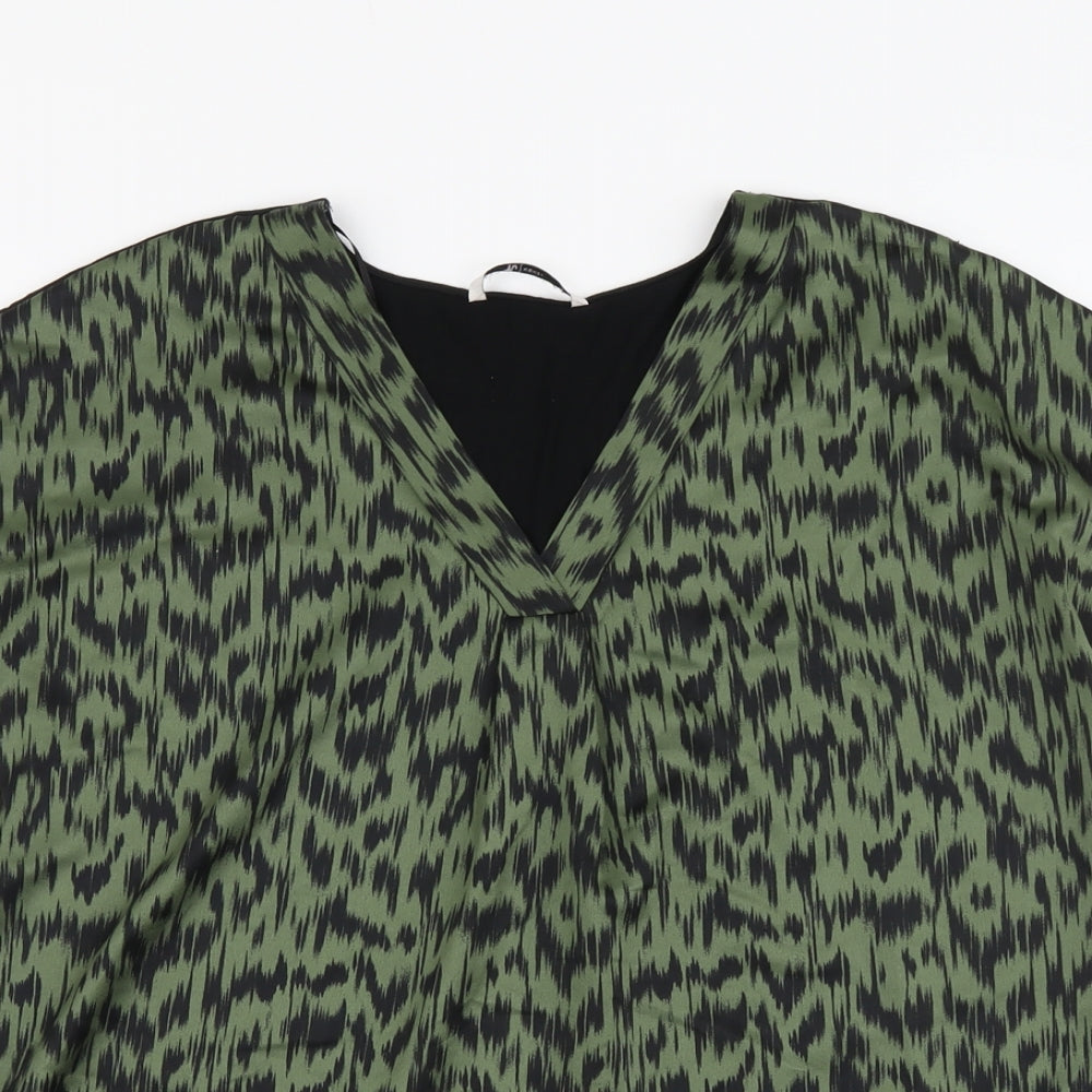 TU Womens Green Geometric Polyester Basic Blouse Size 10 V-Neck