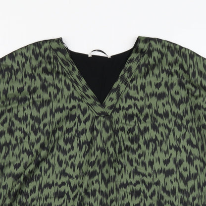 TU Womens Green Geometric Polyester Basic Blouse Size 10 V-Neck