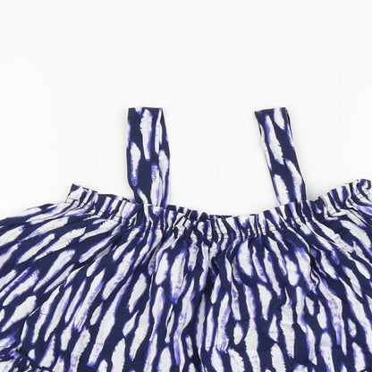 George Womens Blue Geometric Cotton Basic Blouse Size 8 Square Neck - Drop hem