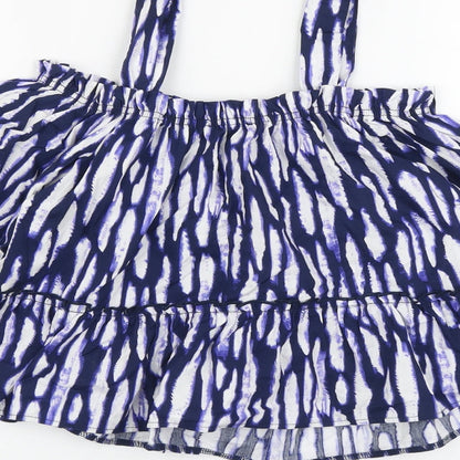 George Womens Blue Geometric Cotton Basic Blouse Size 8 Square Neck - Drop hem