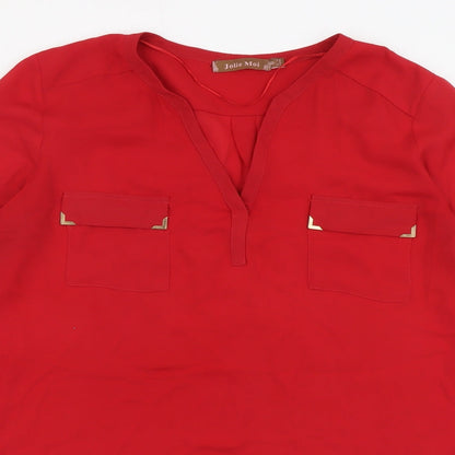 Jolie Moi Womens Red Polyester Basic Blouse Size 10 V-Neck