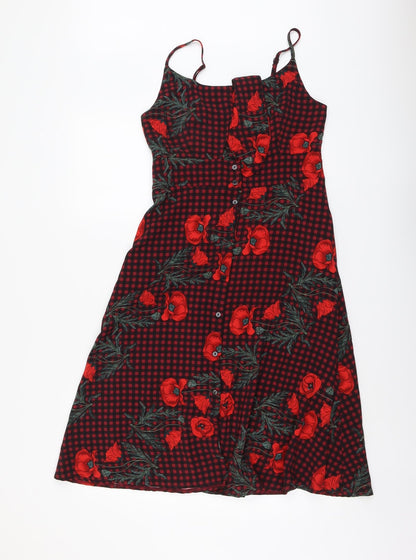 Ellie White Womens Red Floral Polyester Tank Dress Size S Round Neck Button