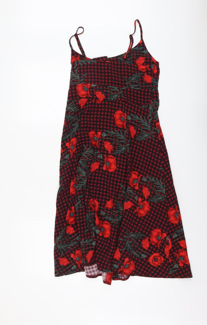Ellie White Womens Red Floral Polyester Tank Dress Size S Round Neck Button