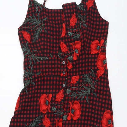 Ellie White Womens Red Floral Polyester Tank Dress Size S Round Neck Button