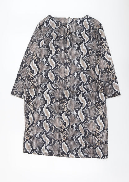 Wallis Womens Brown Animal Print Polyester A-Line Size 10 Round Neck Button - Snakeskin Pattern