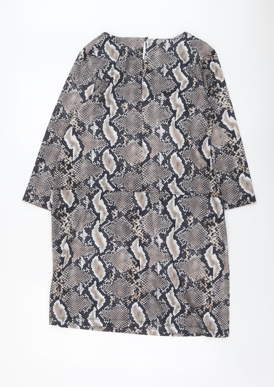 Wallis Womens Brown Animal Print Polyester A-Line Size 10 Round Neck Button - Snakeskin Pattern