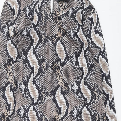 Wallis Womens Brown Animal Print Polyester A-Line Size 10 Round Neck Button - Snakeskin Pattern