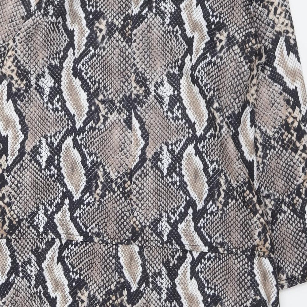 Wallis Womens Brown Animal Print Polyester A-Line Size 10 Round Neck Button - Snakeskin Pattern