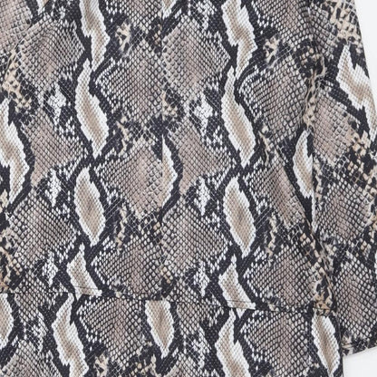 Wallis Womens Brown Animal Print Polyester A-Line Size 10 Round Neck Button - Snakeskin Pattern