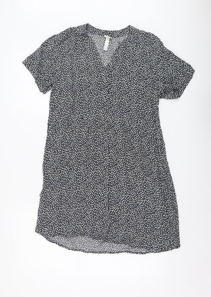 H&M Womens Black Geometric Viscose A-Line Size 10 V-Neck Pullover