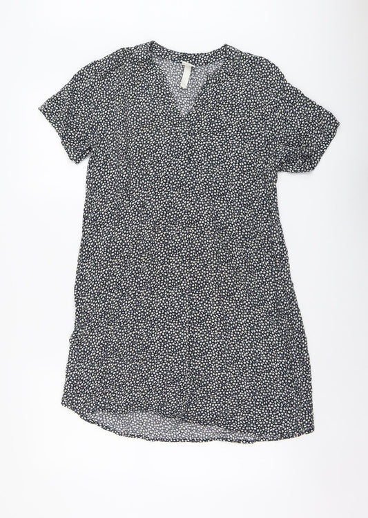 H&M Womens Black Geometric Viscose A-Line Size 10 V-Neck Pullover