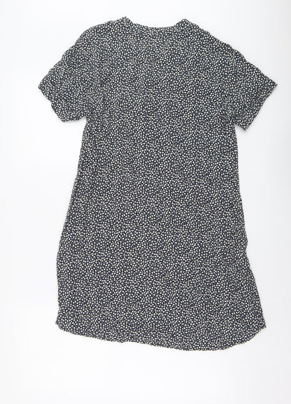 H&M Womens Black Geometric Viscose A-Line Size 10 V-Neck Pullover