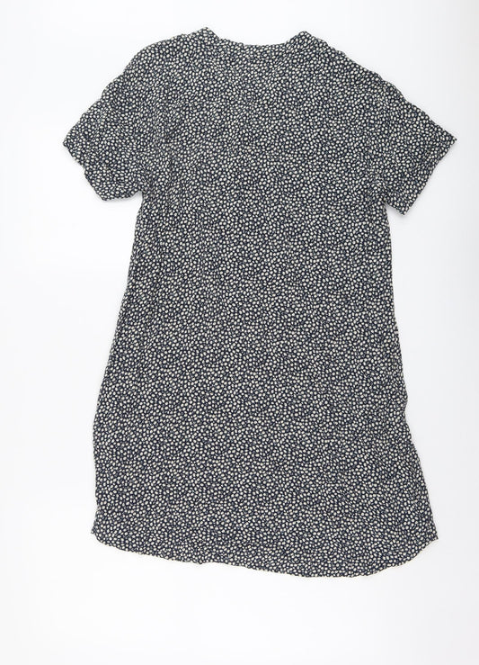 H&M Womens Black Geometric Viscose A-Line Size 10 V-Neck Pullover