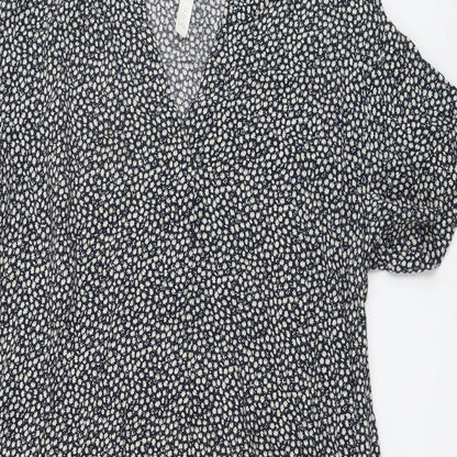 H&M Womens Black Geometric Viscose A-Line Size 10 V-Neck Pullover