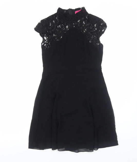Boohoo Womens Black Polyester A-Line Size 10 High Neck Zip