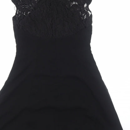 Boohoo Womens Black Polyester A-Line Size 10 High Neck Zip
