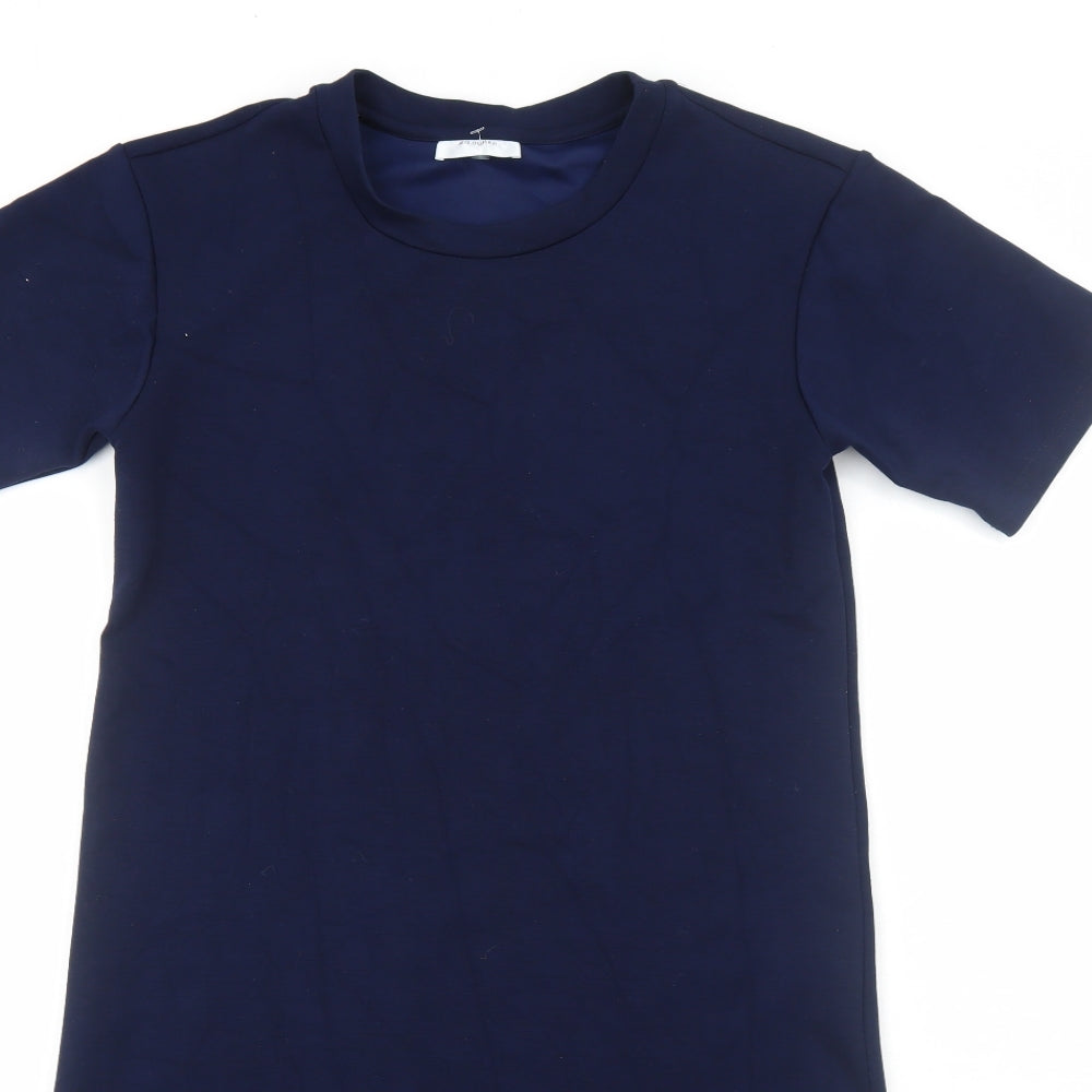 Announce Womens Blue Cotton A-Line Size XS Round Neck Pullover - Drop hem